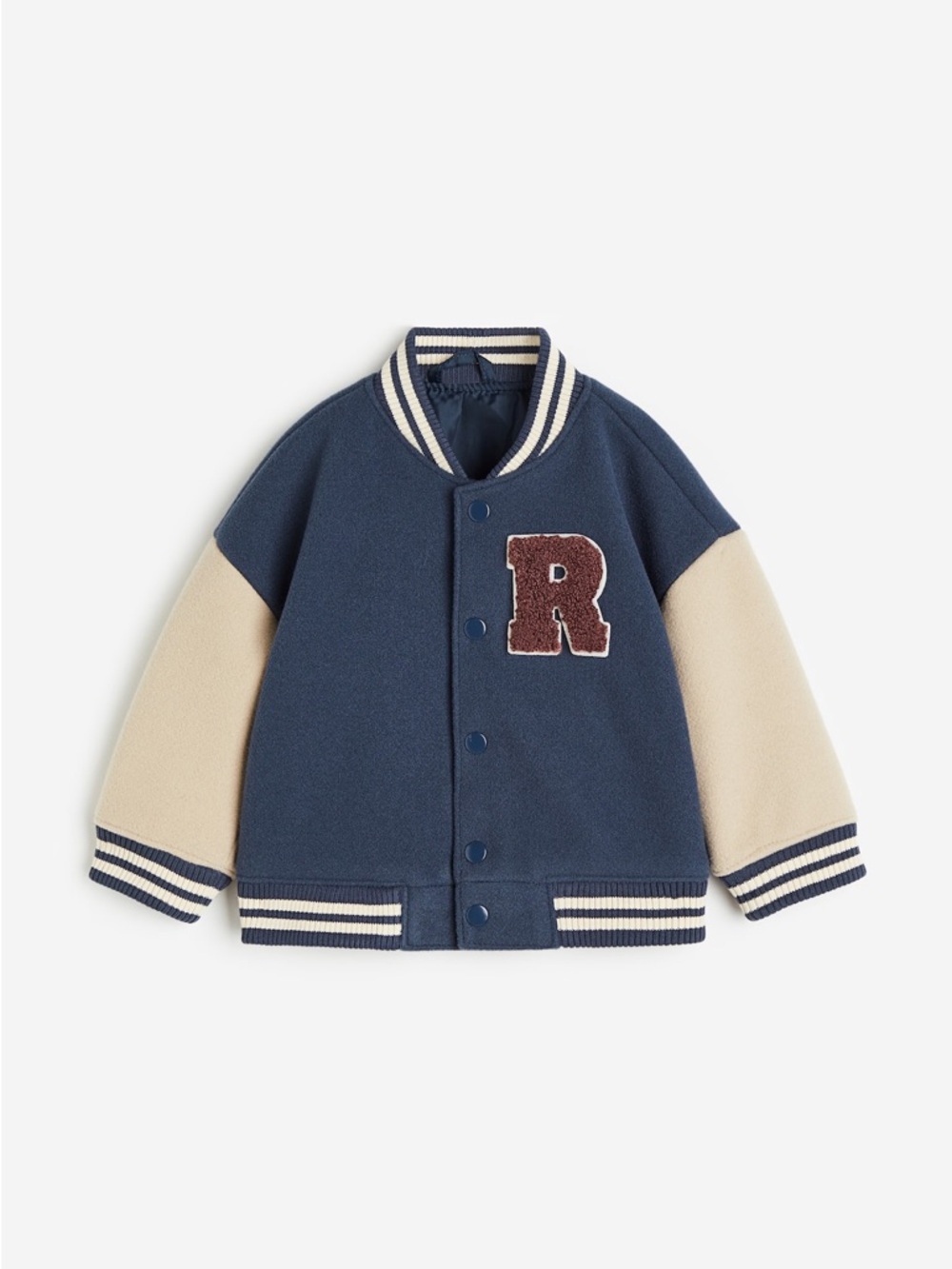 Navy Bomber Jacket with Striped Knit Trim